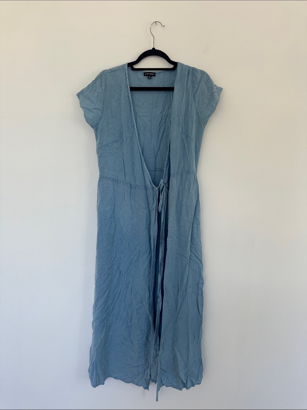 Style Envy Powder Blue Wrap Dress with Tie Waist